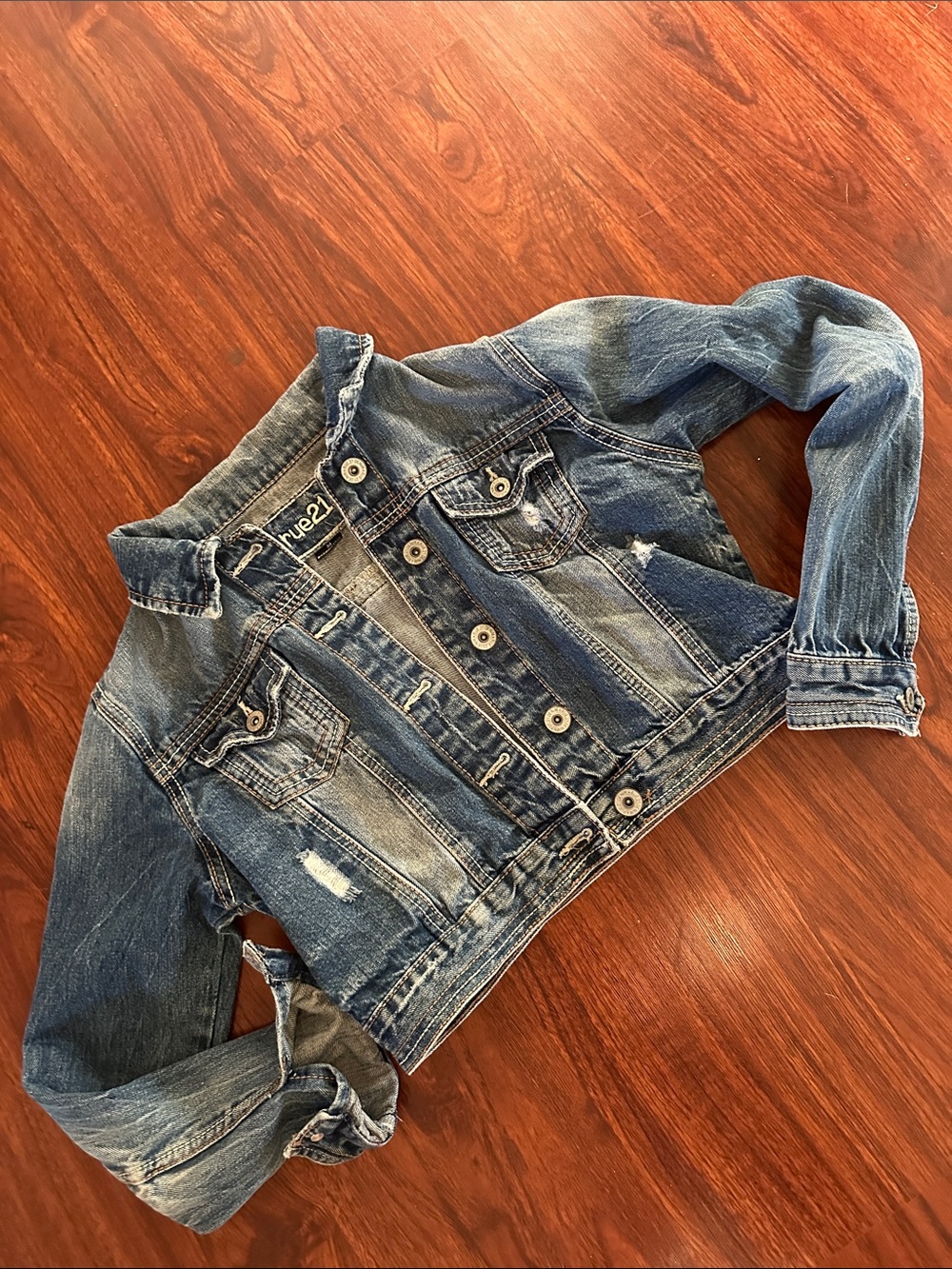 Rue21 Distressed Blue Denim crop Jean Jacket